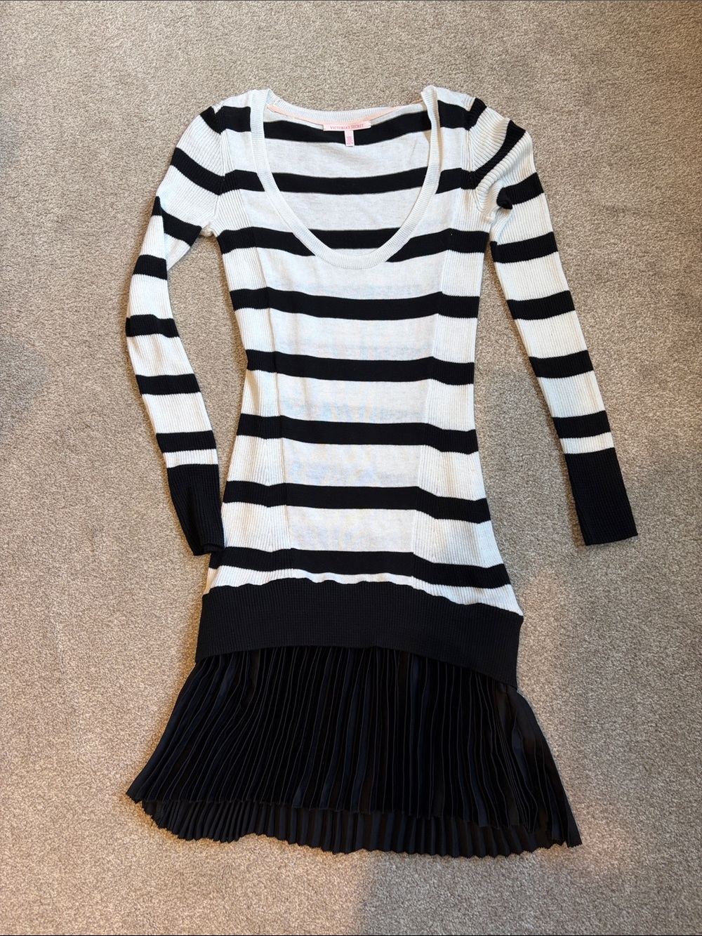 NWOT Victoria's Secret Black & White Striped Knit  Dress
